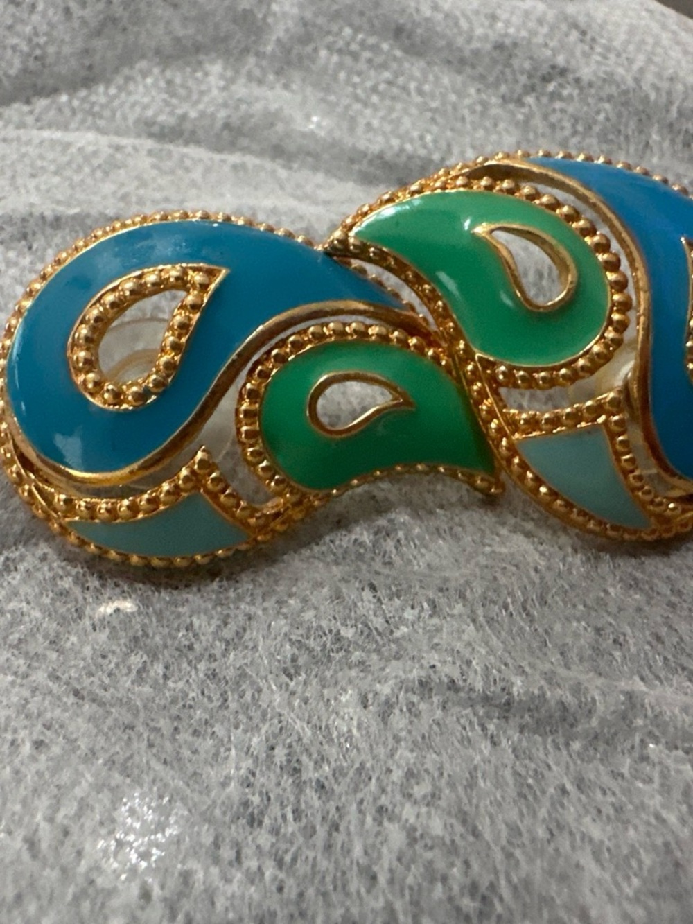 Avon Gold-Tone Enamel Earrings in Teal and Green